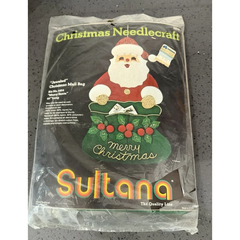 Vtg Sultana Christmas Needlecraft Santa Card Holder Mail Bag Felt Kit 1254 NOS